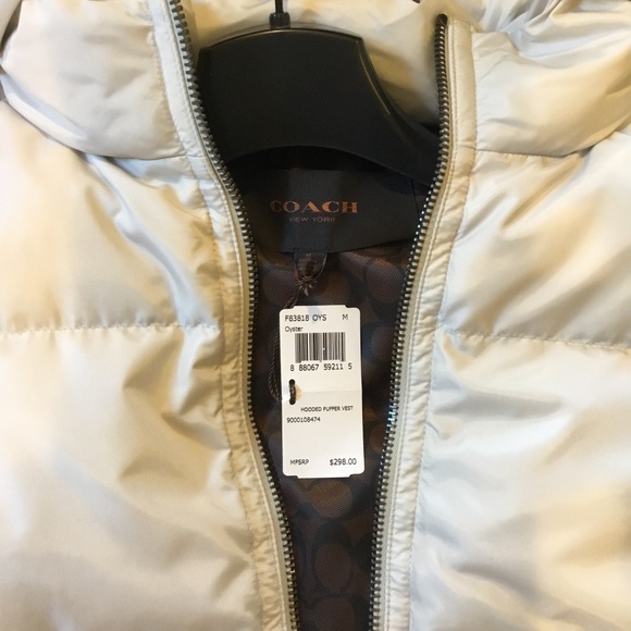 Coach Women’s Hooded Puffer Vest, size M, oyster color - Picture 7 of 11